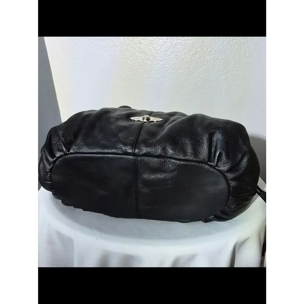 Elliott Lucca Black Pebble Leather Drawstring Hobo
